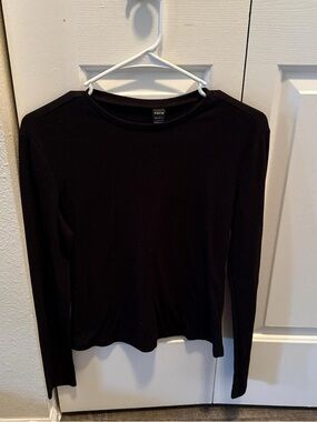 SHEIN Black Ribbed Long Sleeve Crewneck Top